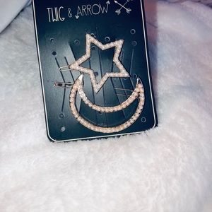 Star and Moon Hair Clips Twig & Arrow Faux Pearls